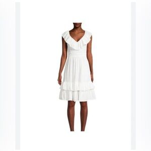 CALVIN KLEIN Ruffled V-back Banded Waist Layered Flutter Sleeve Fit flare 16